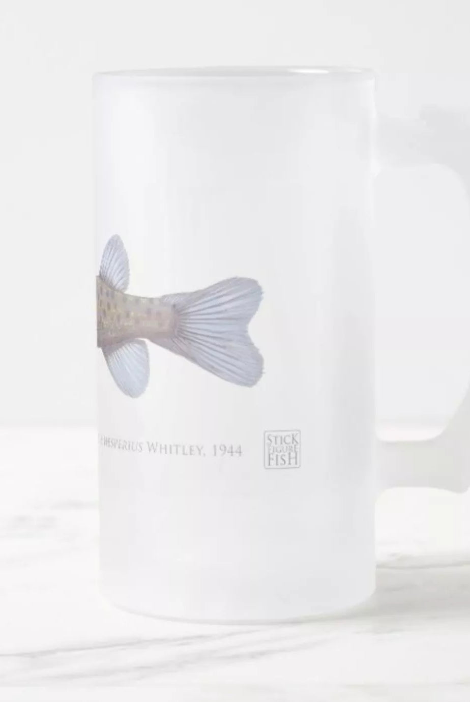 Western Trout Minnow - Frosted Glass Stein-Stick Figure Fish Illustration
