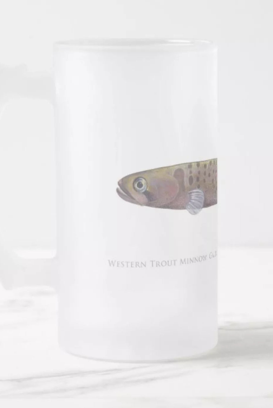 Western Trout Minnow - Frosted Glass Stein-Stick Figure Fish Illustration