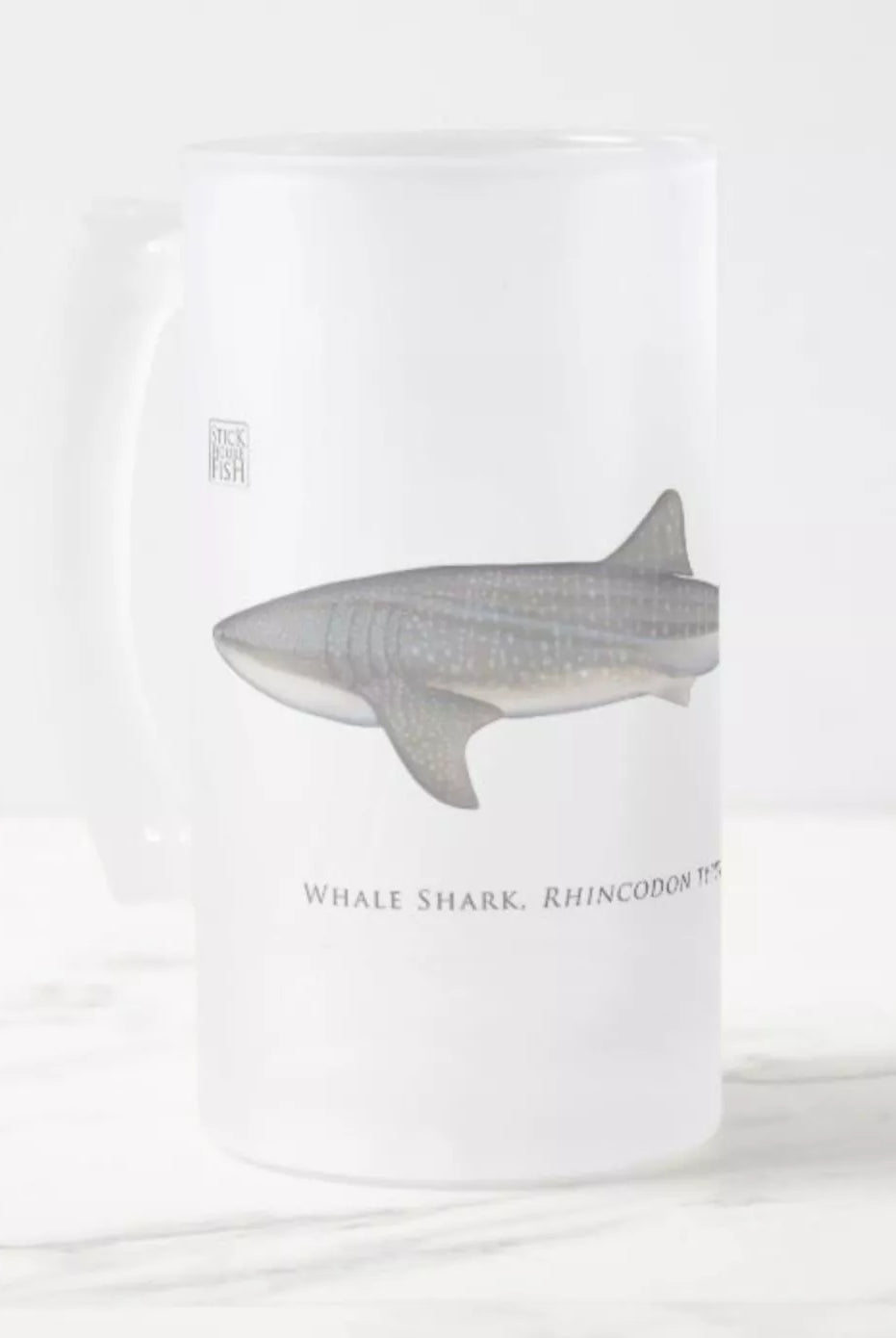 Whale Shark - Frosted Glass Stein-Stick Figure Fish Illustration