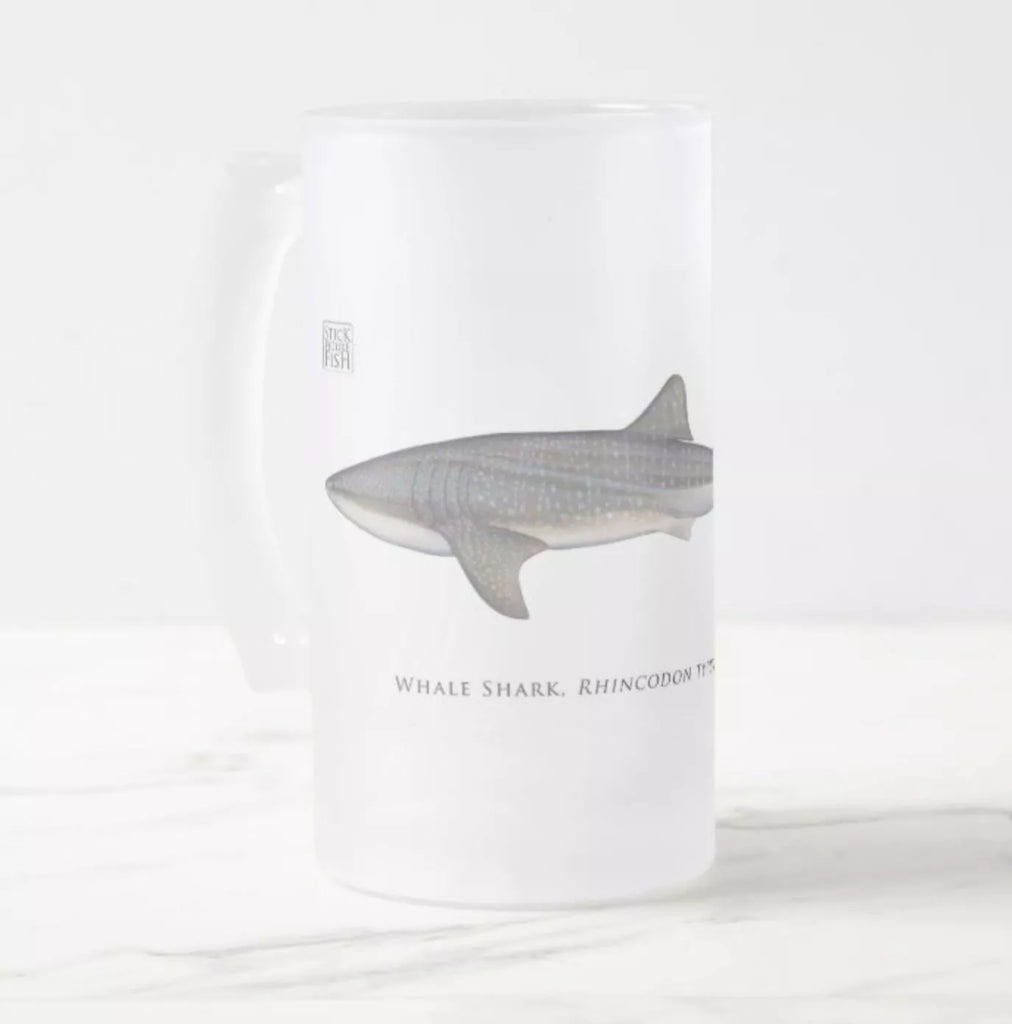 Whale Shark - Frosted Glass Stein-Stick Figure Fish Illustration