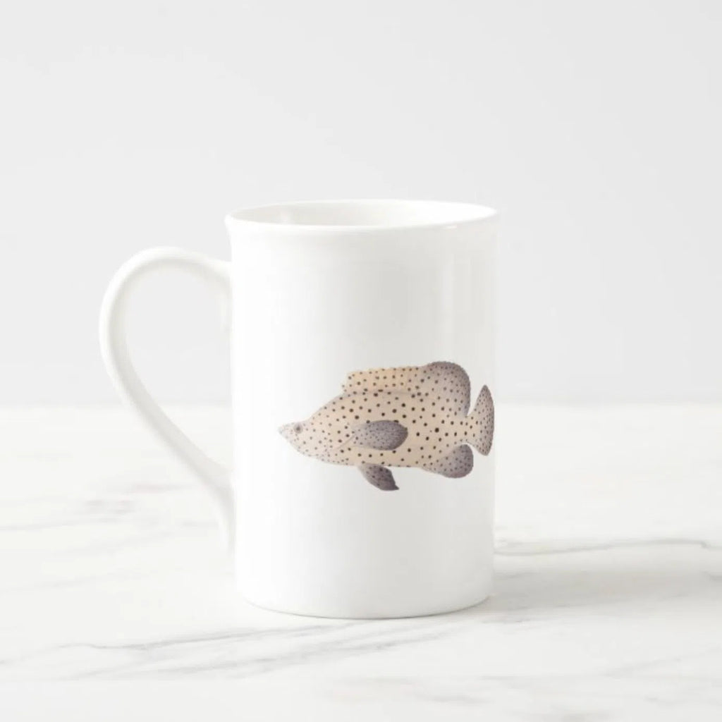 Barramundi Cod - Fine Bone China Mug-Stick Figure Fish Illustration