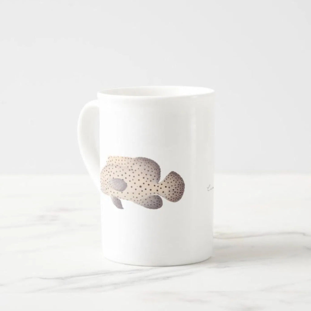 Barramundi Cod - Fine Bone China Mug-Stick Figure Fish Illustration