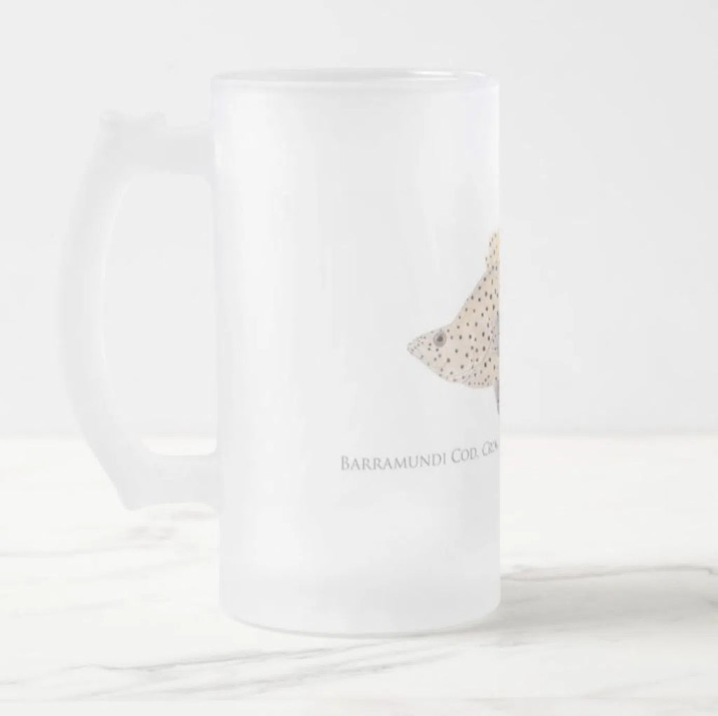 Barramundi Cod - Frosted Glass Stein-Stick Figure Fish Illustration