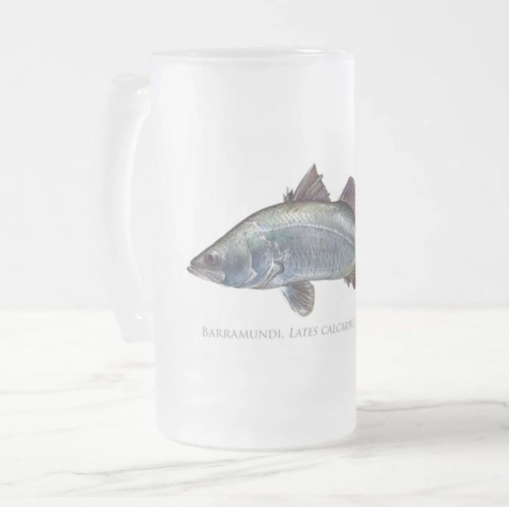 Barramundi - Frosted Glass Stein-Stick Figure Fish Illustration