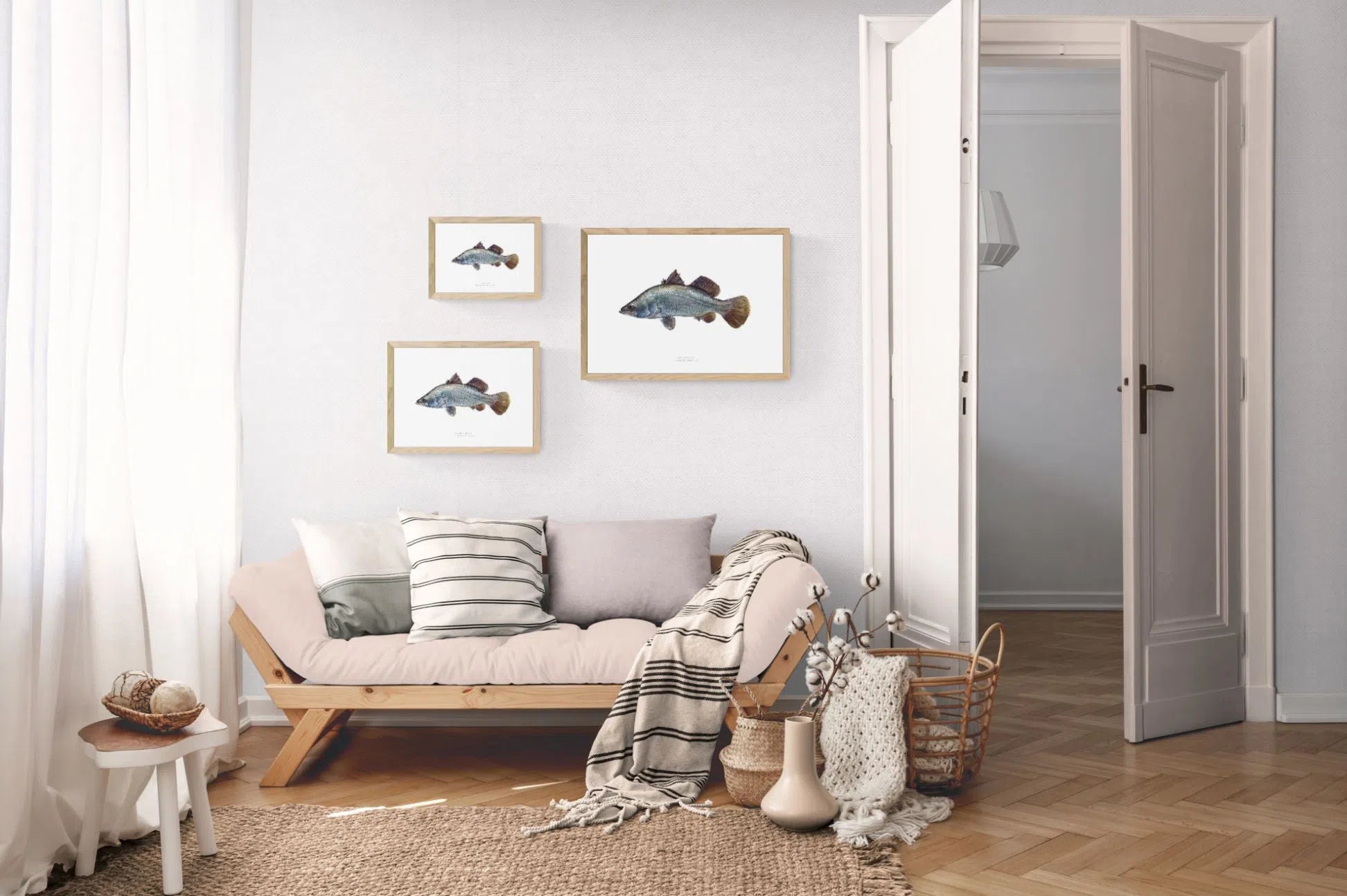 Barramundi, Lates calcarifer (Bloch 1790) - Fine Art Print-Stick Figure Fish Illustration