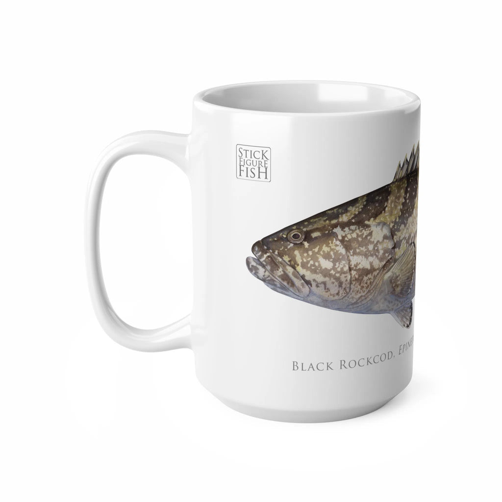 Black Rockcod Mug-Stick Figure Fish Illustration