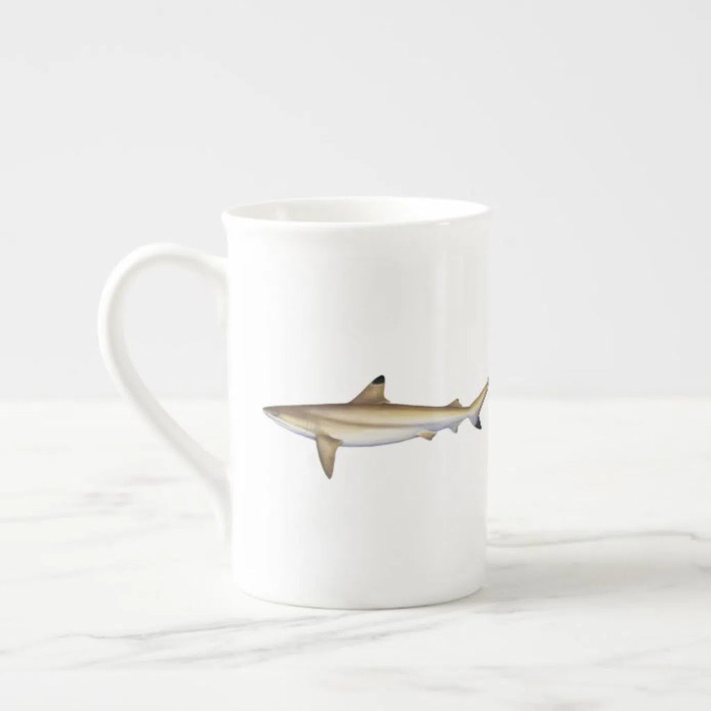 Blacktip Reef Shark - Fine Bone China Mug-Stick Figure Fish Illustration