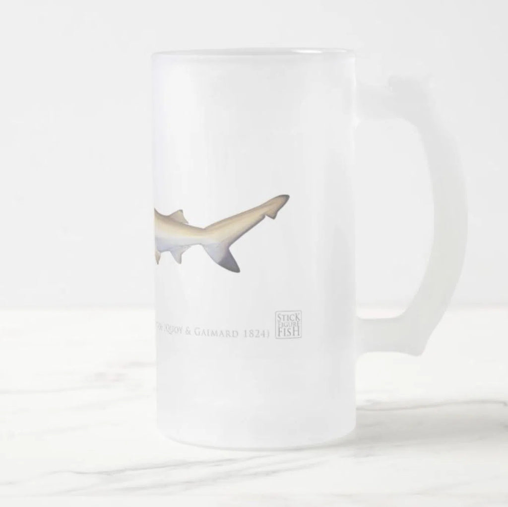Blacktip Reef Shark - Frosted Glass Stein-Stick Figure Fish Illustration