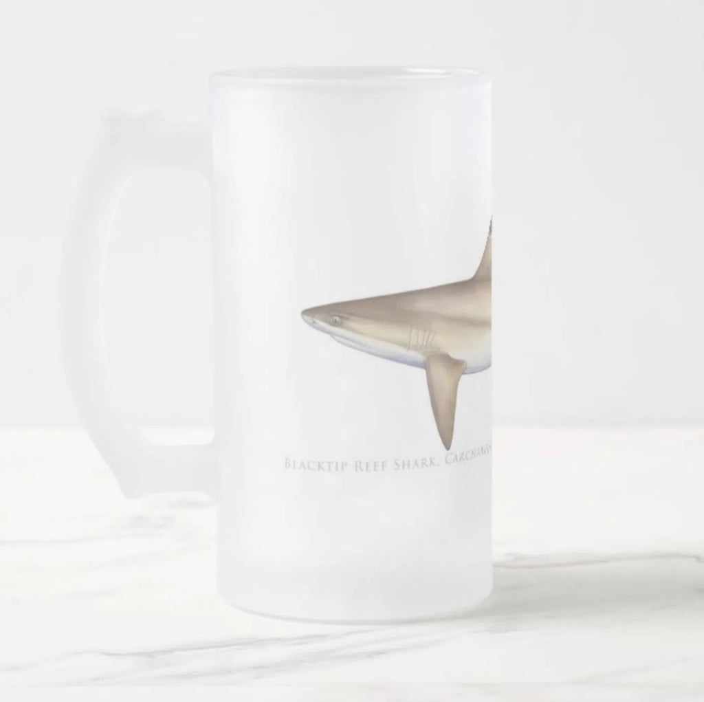 Blacktip Reef Shark - Frosted Glass Stein-Stick Figure Fish Illustration