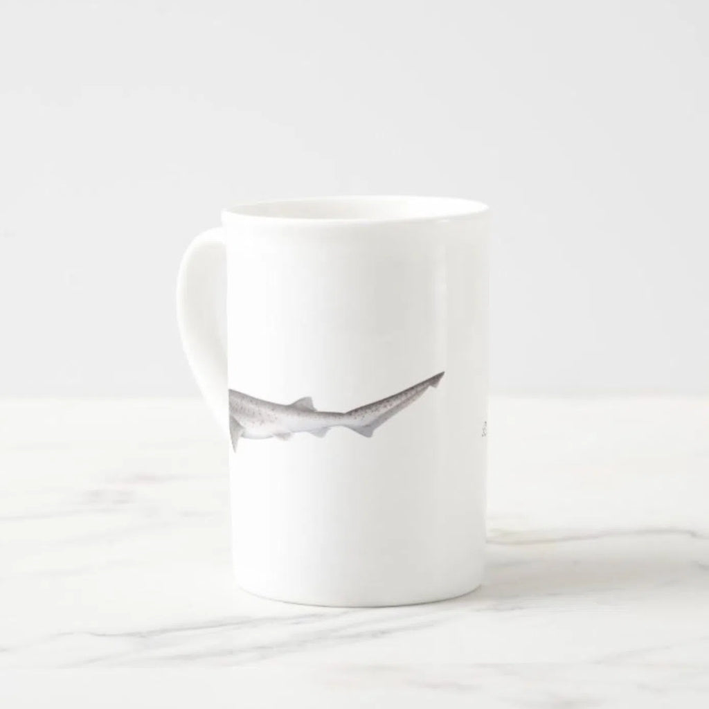 Broadnose Sevengill Shark - Fine Bone China Mug-Stick Figure Fish Illustration