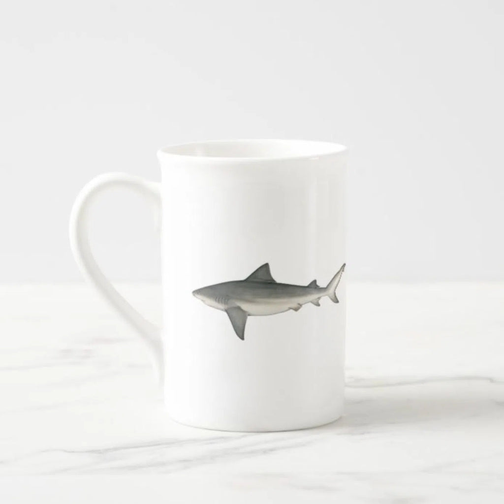 Bull Shark - Fine Bone China Mug-Stick Figure Fish Illustration