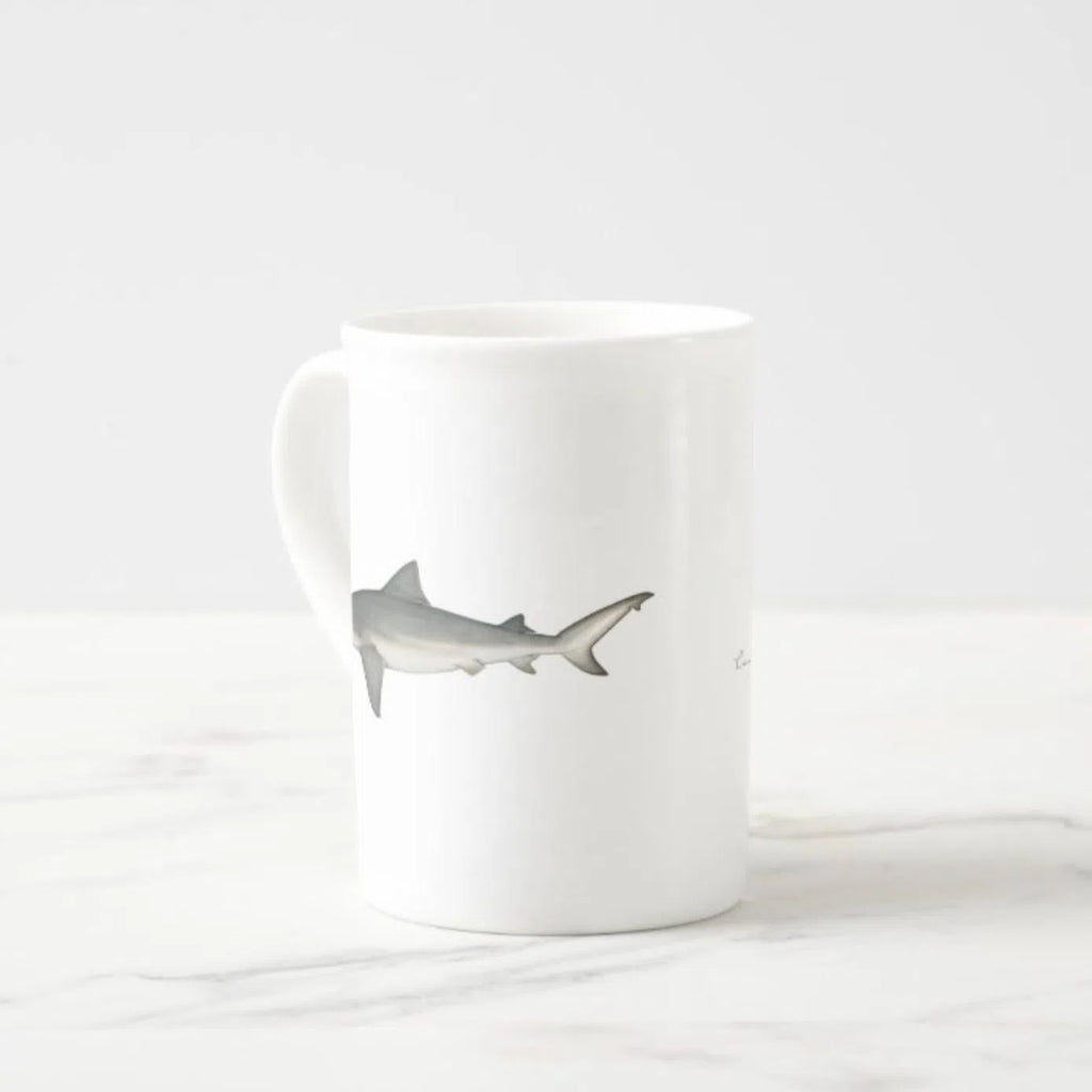 Bull Shark - Fine Bone China Mug-Stick Figure Fish Illustration