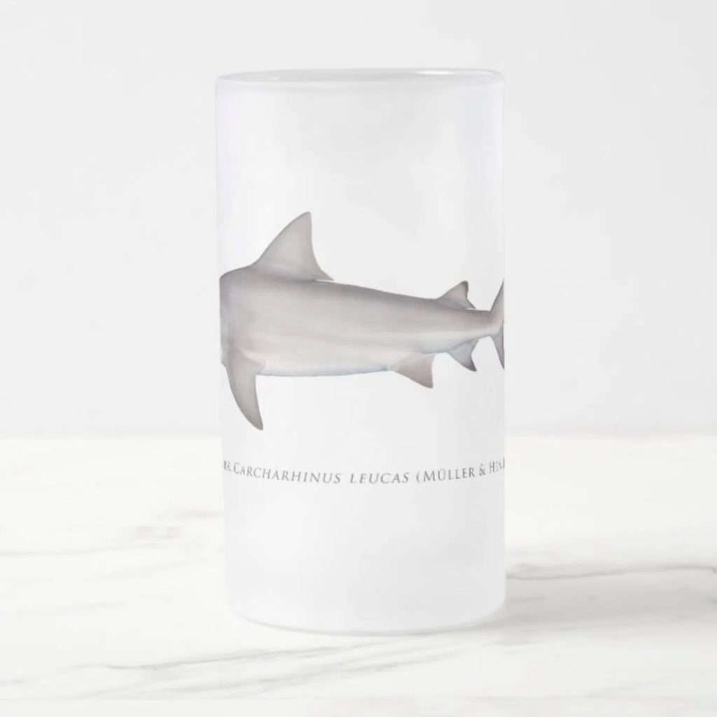 Bull Shark - Frosted Glass Stein-Stick Figure Fish Illustration