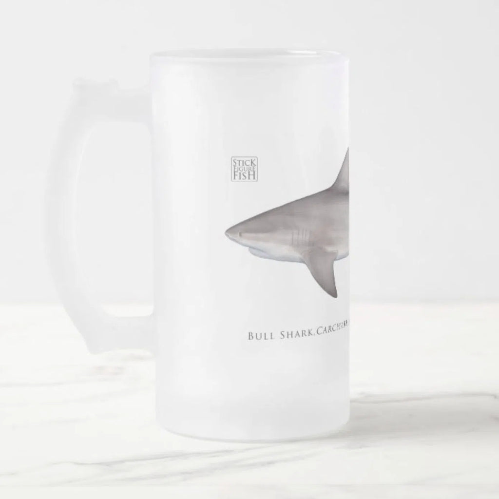 Bull Shark - Frosted Glass Stein-Stick Figure Fish Illustration
