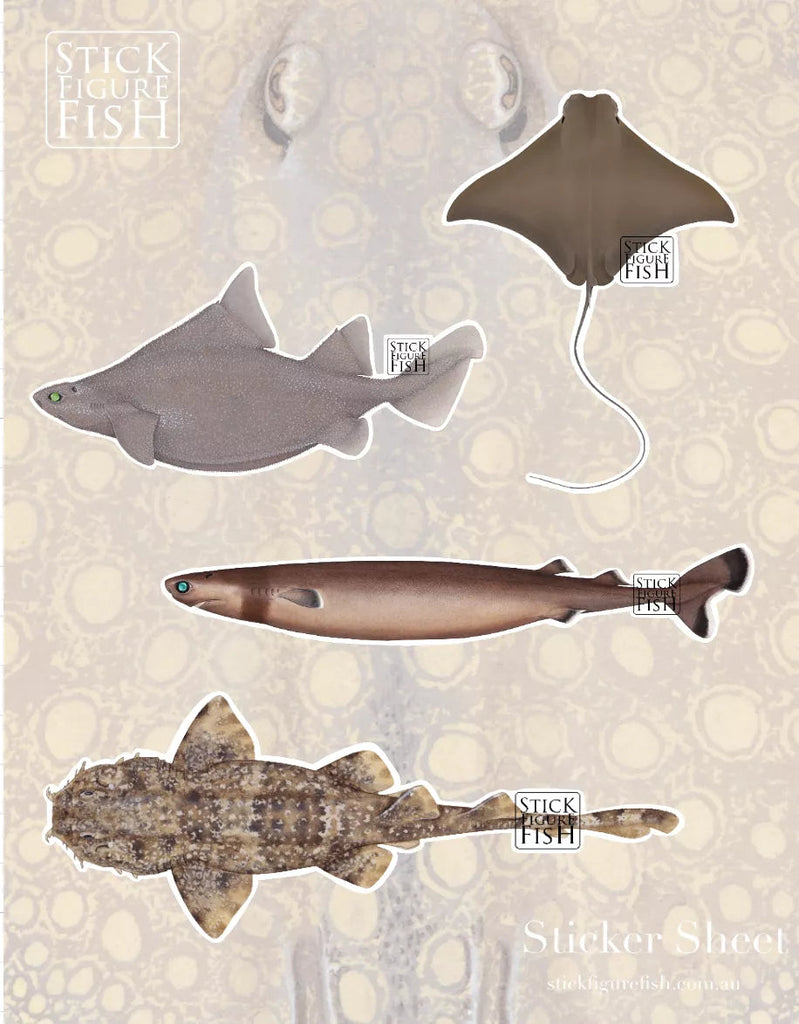 Choose Your Species - Shark and Ray Sticker Sheet-Stick Figure Fish Illustration