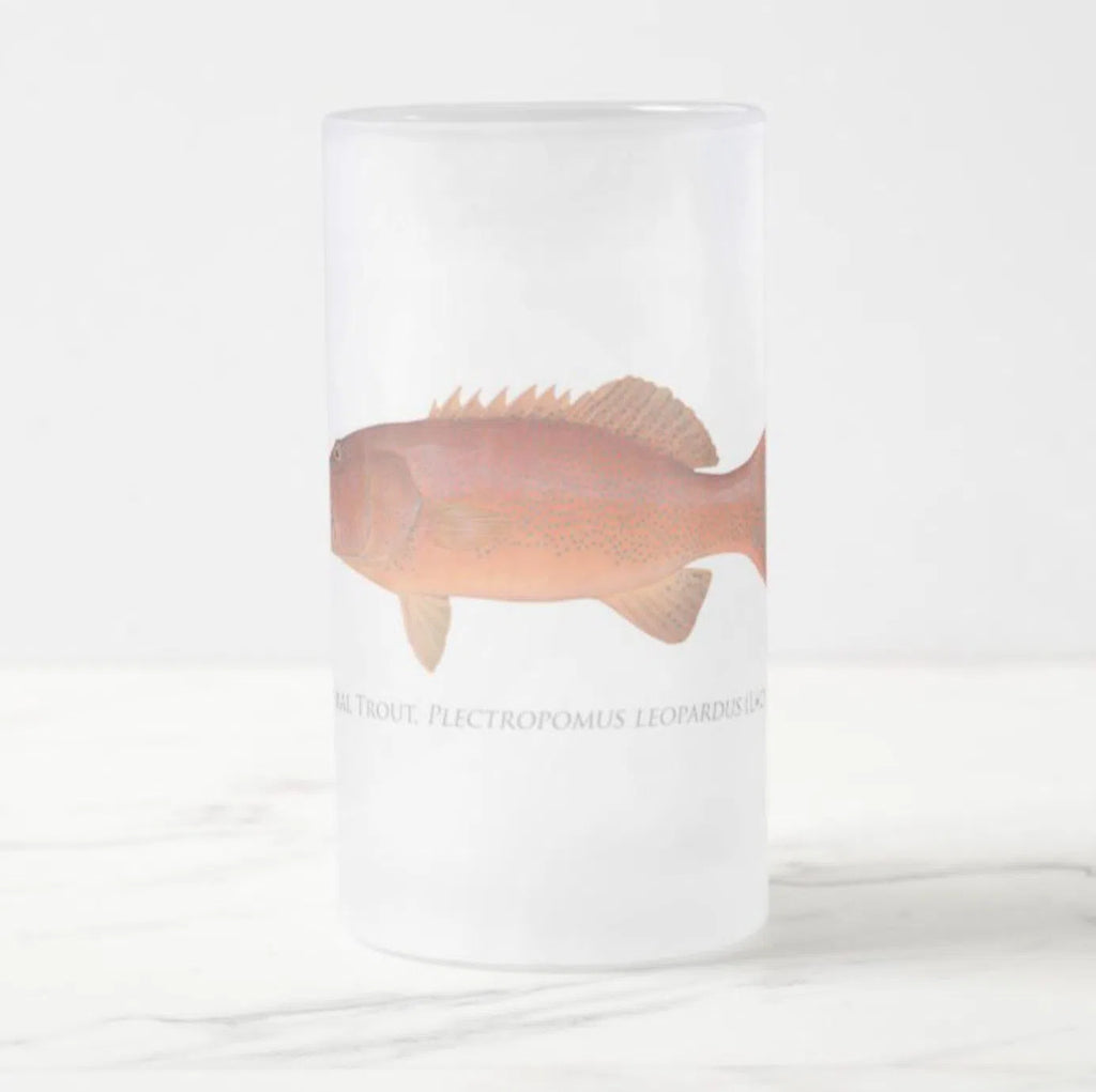 Common Coral Trout - Frosted Glass Stein-Stick Figure Fish Illustration