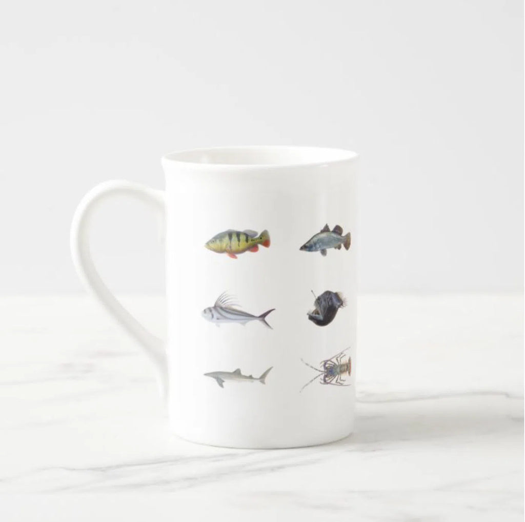 Everything - Fine Bone China Mug-Stick Figure Fish Illustration