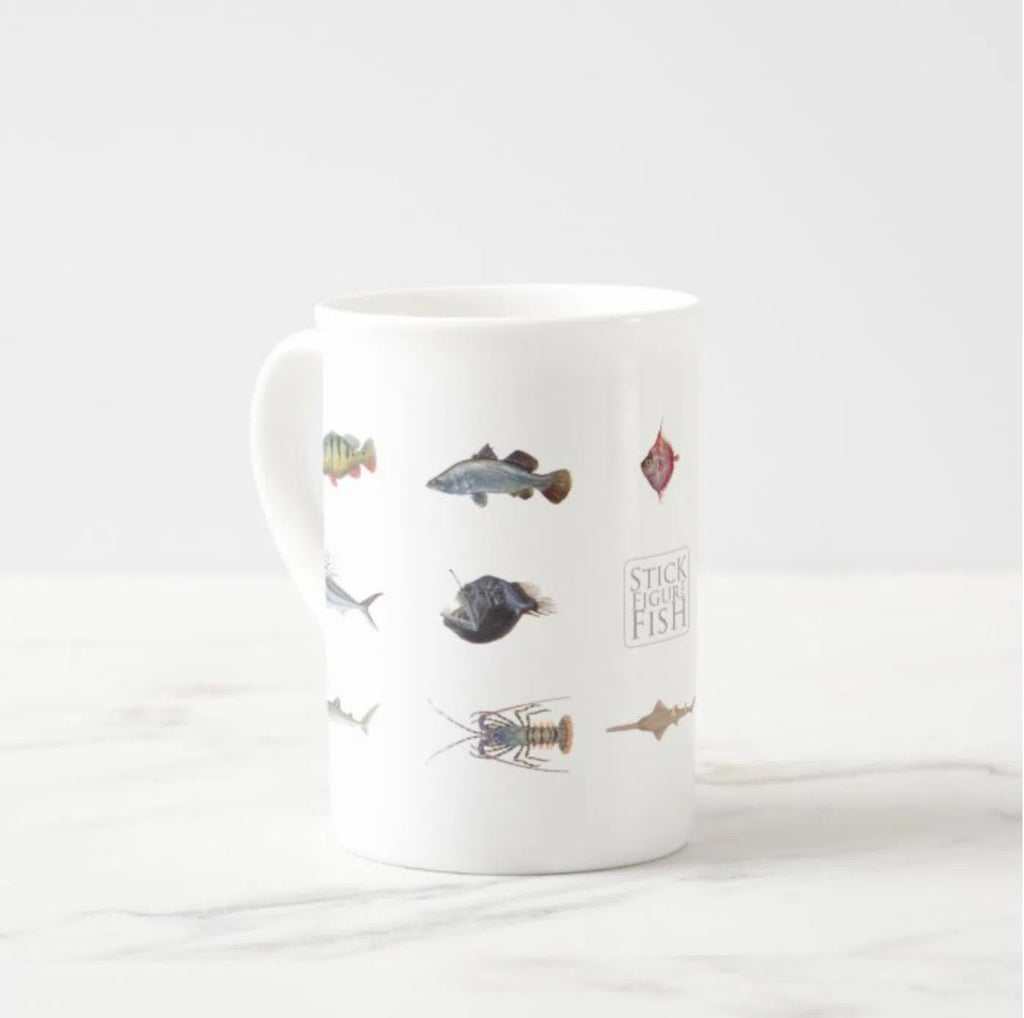 Everything - Fine Bone China Mug-Stick Figure Fish Illustration