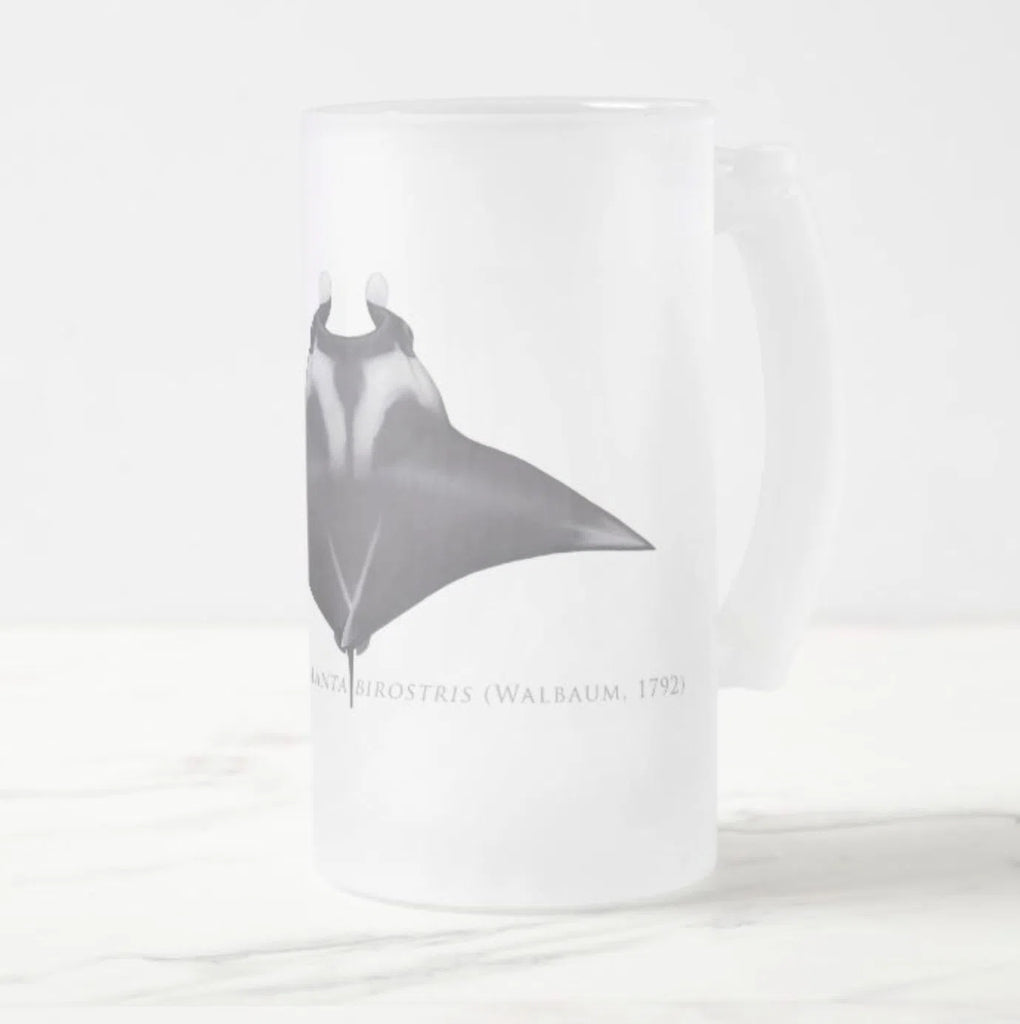 Giant Manta Ray - Frosted Glass Stein-Stick Figure Fish Illustration