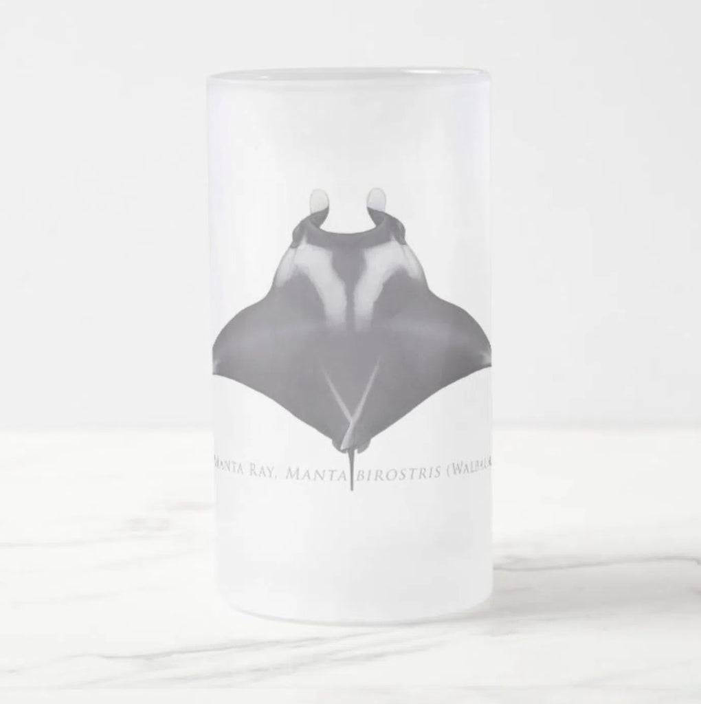 Giant Manta Ray - Frosted Glass Stein-Stick Figure Fish Illustration