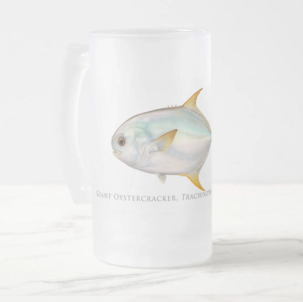 Giant Oystercracker (Permit) - Frosted Glass Stein-Stick Figure Fish Illustration