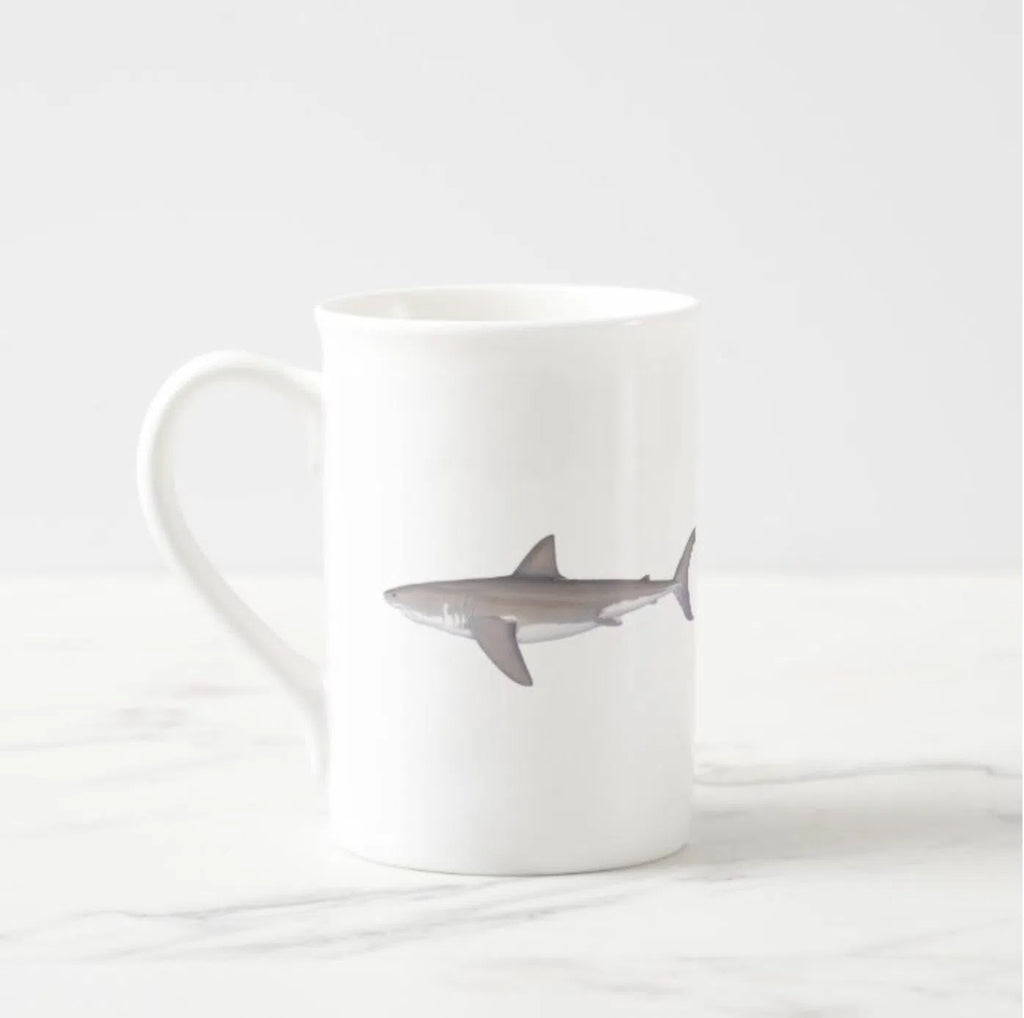 Great White Shark - Fine Bone China Mug-Stick Figure Fish Illustration