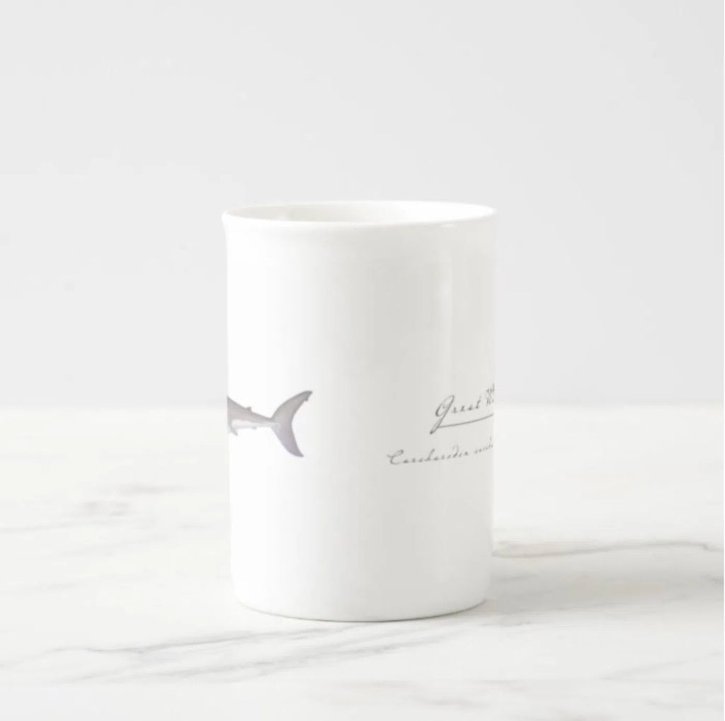 Great White Shark - Fine Bone China Mug-Stick Figure Fish Illustration