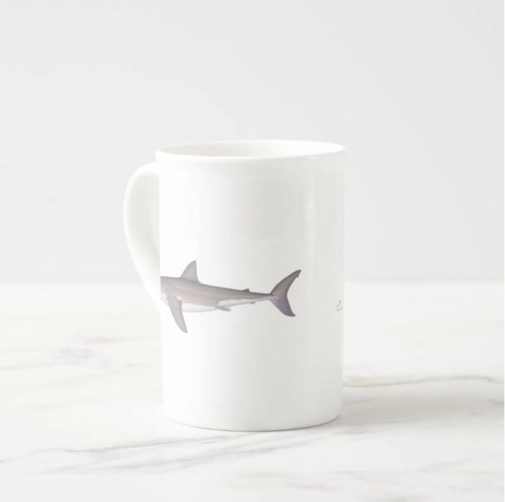 Great White Shark - Fine Bone China Mug-Stick Figure Fish Illustration