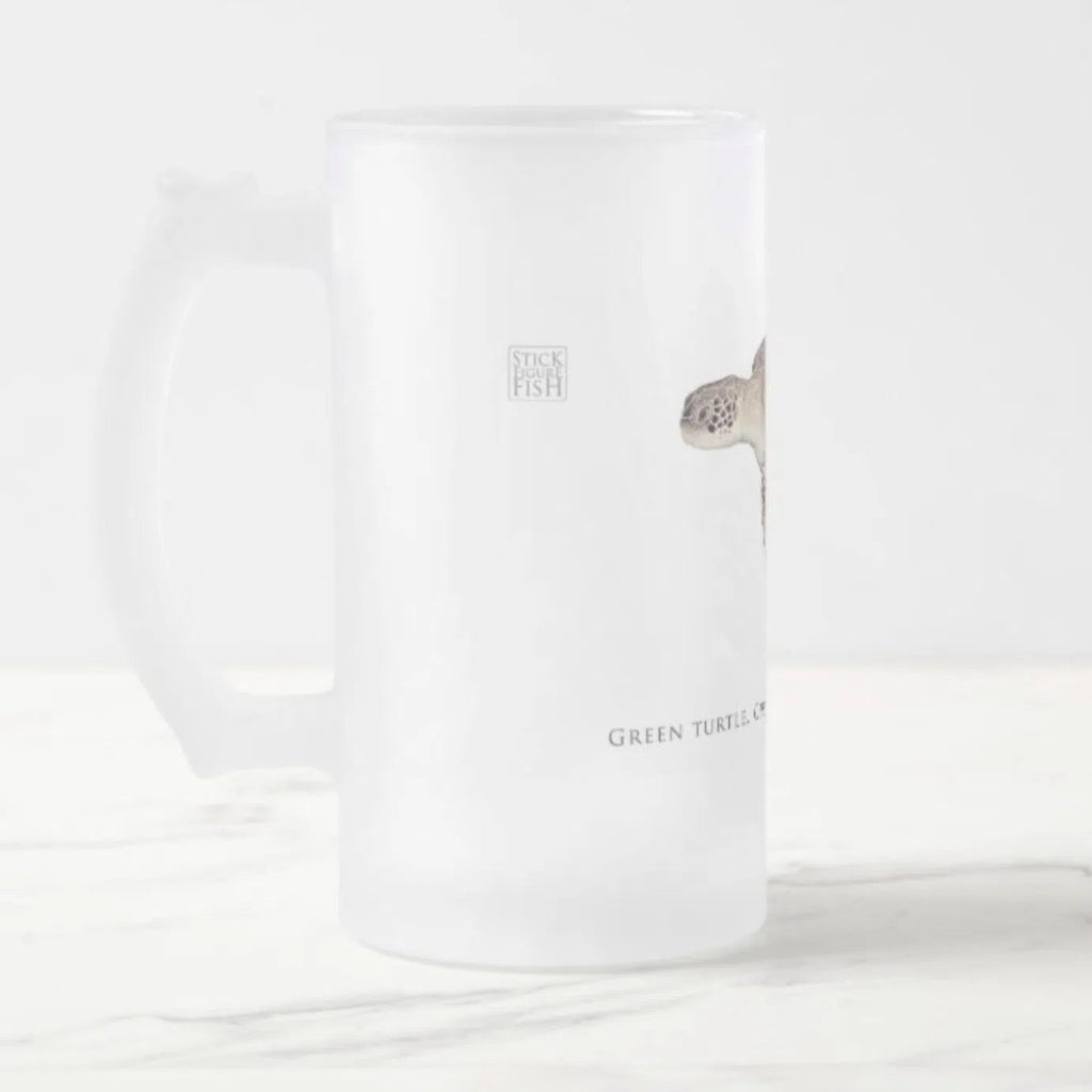 Green Sea Turtle - Frosted Glass Stein-Stick Figure Fish Illustration