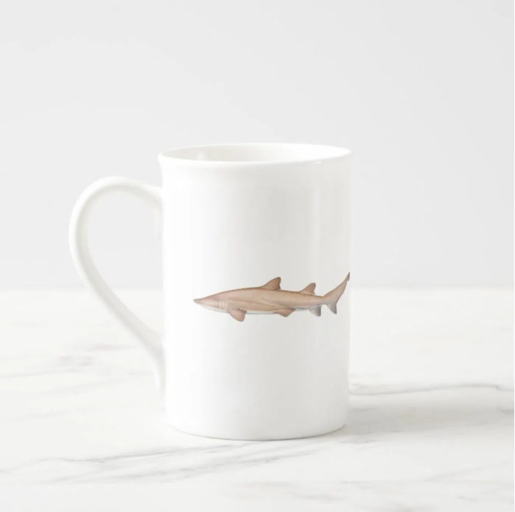 Greynurse Shark - Fine Bone China Mug-Stick Figure Fish Illustration