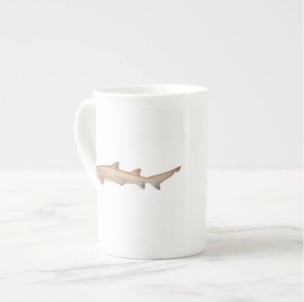 Greynurse Shark - Fine Bone China Mug-Stick Figure Fish Illustration