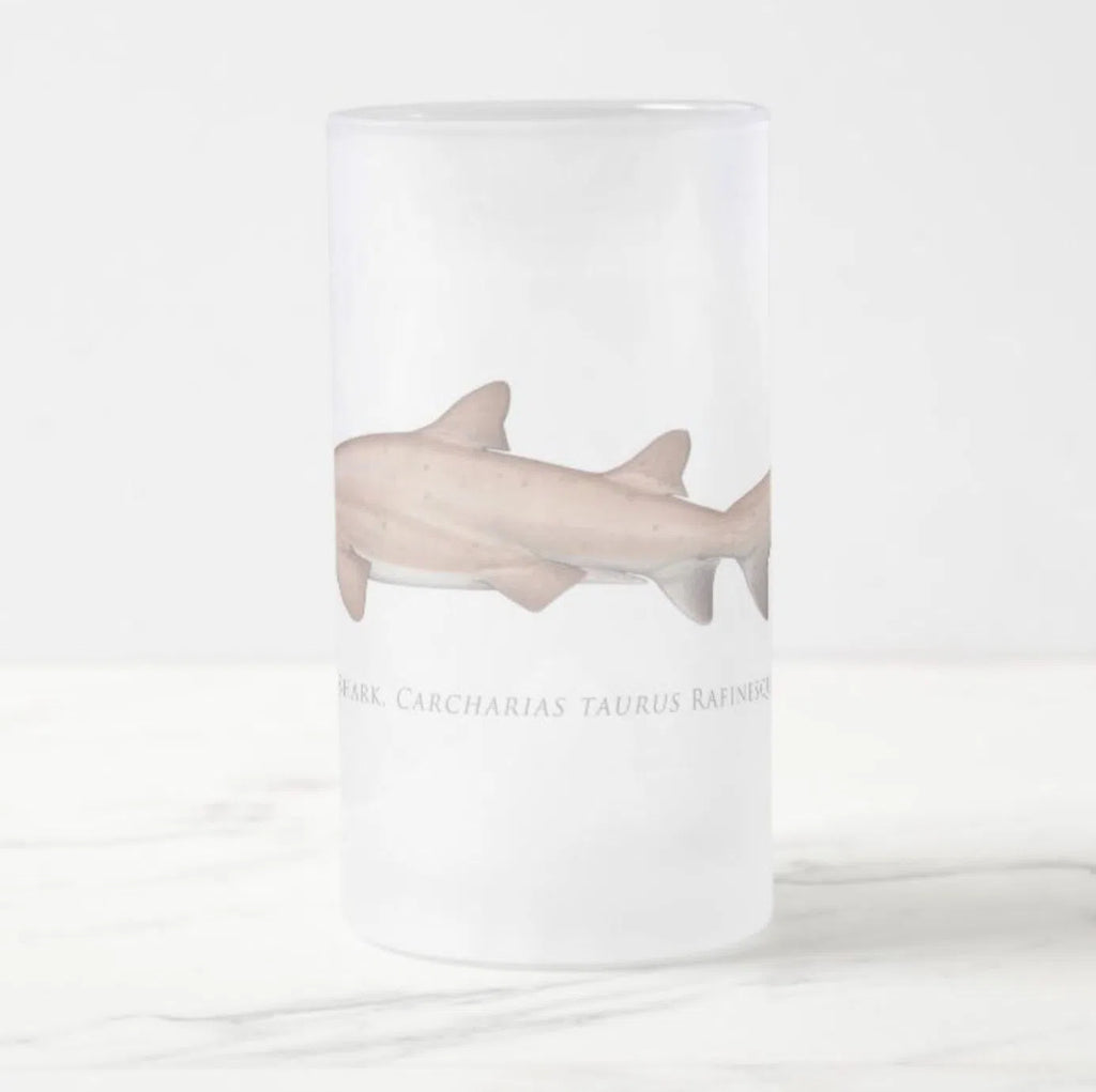 Greynurse Shark - Frosted Glass Stein-Stick Figure Fish Illustration