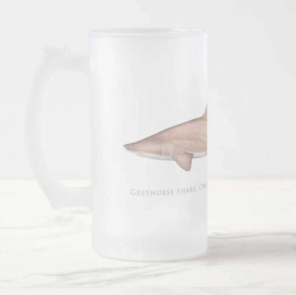 Greynurse Shark - Frosted Glass Stein-Stick Figure Fish Illustration