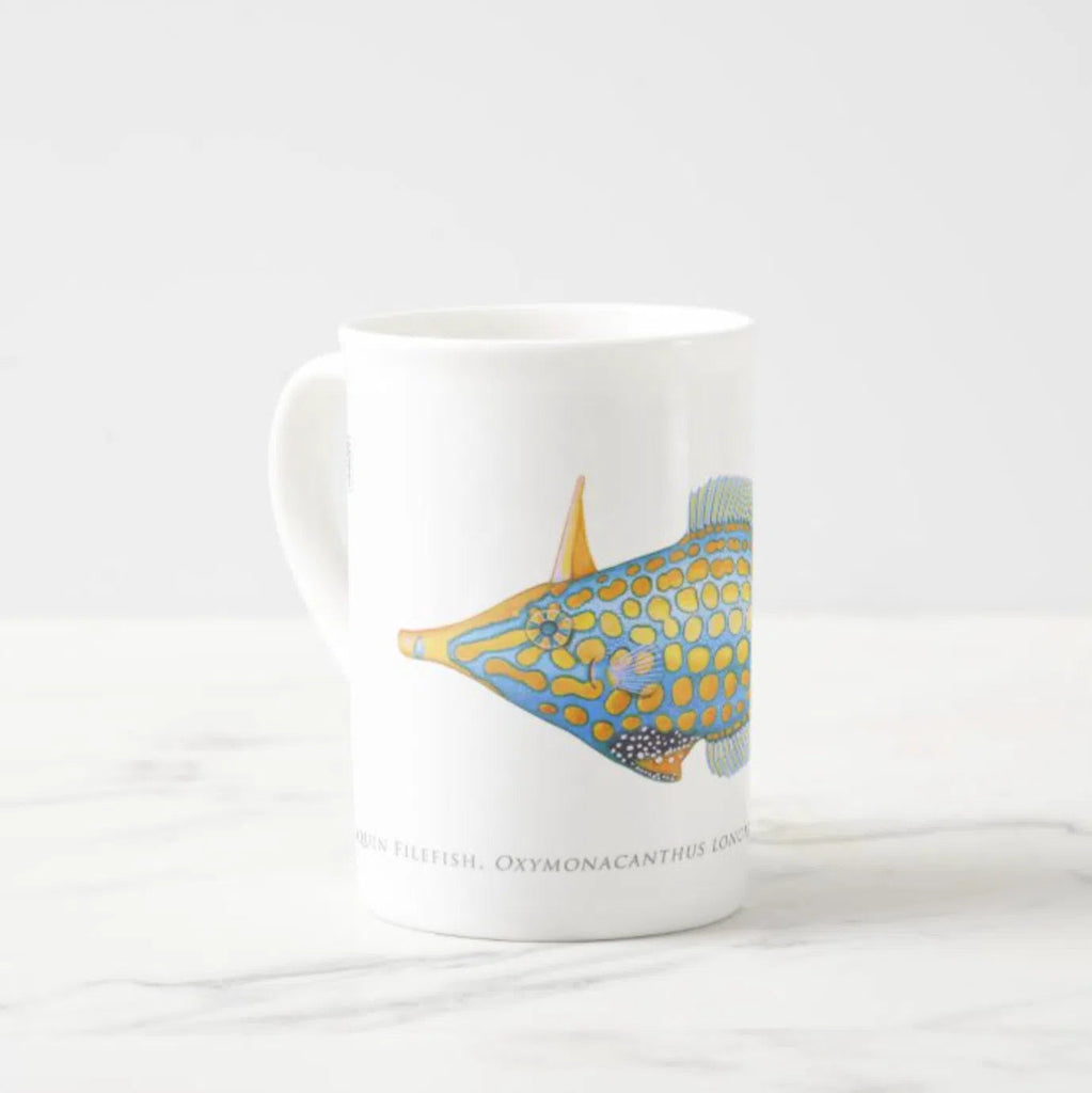 Harlequin Filefish - Fine Bone China Mug-Stick Figure Fish Illustration