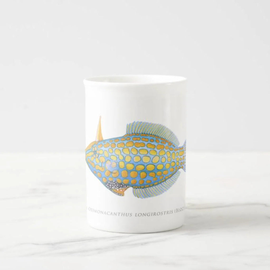 Harlequin Filefish - Fine Bone China Mug-Stick Figure Fish Illustration