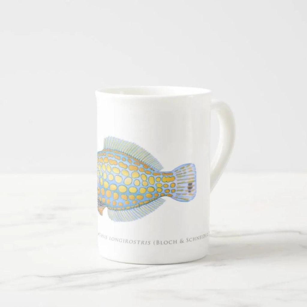 Harlequin Filefish - Fine Bone China Mug-Stick Figure Fish Illustration