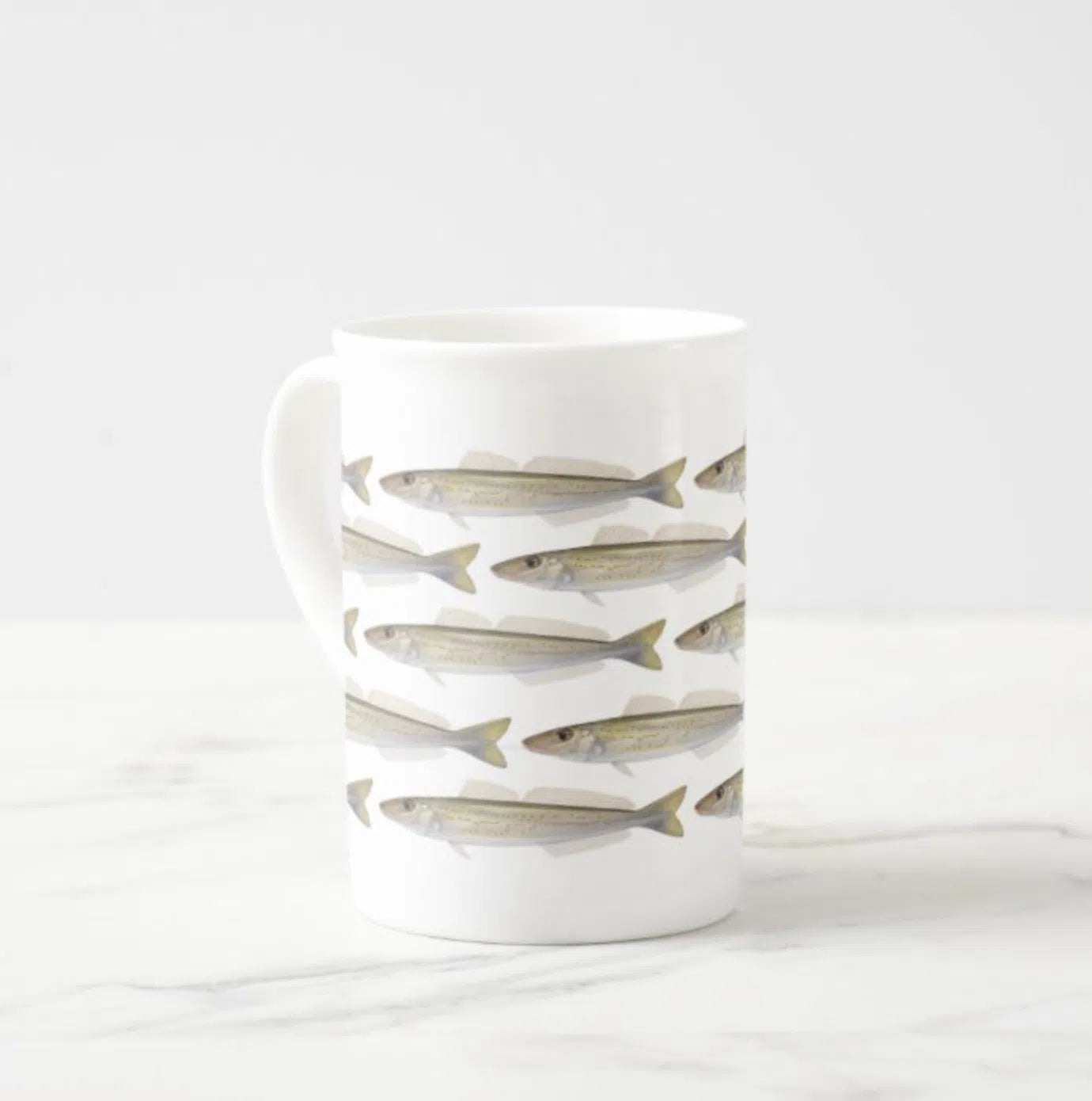 King George Whiting - Tessellation Series - Fine Bone China Mug-Stick Figure Fish Illustration