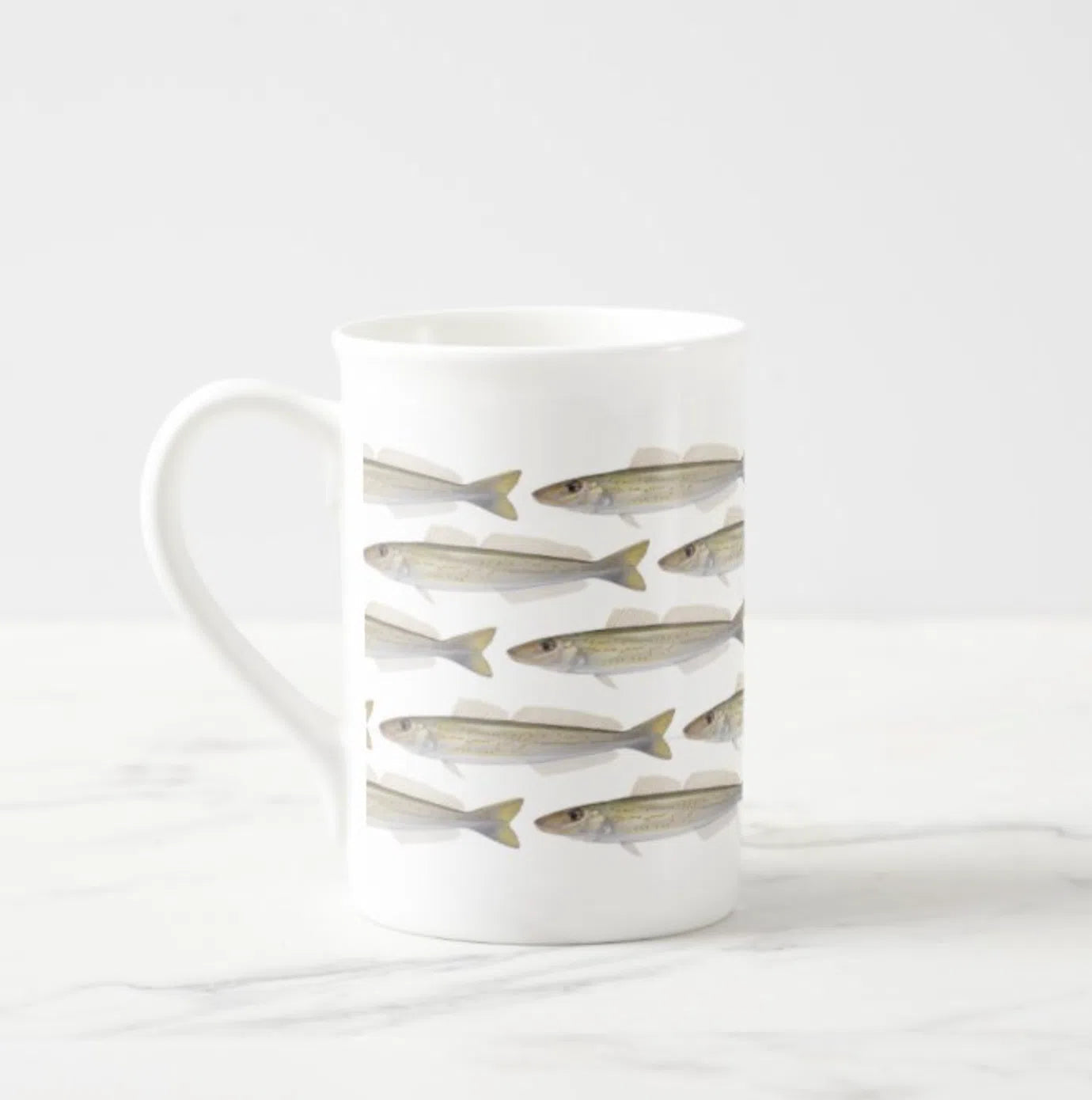 King George Whiting - Tessellation Series - Fine Bone China Mug-Stick Figure Fish Illustration