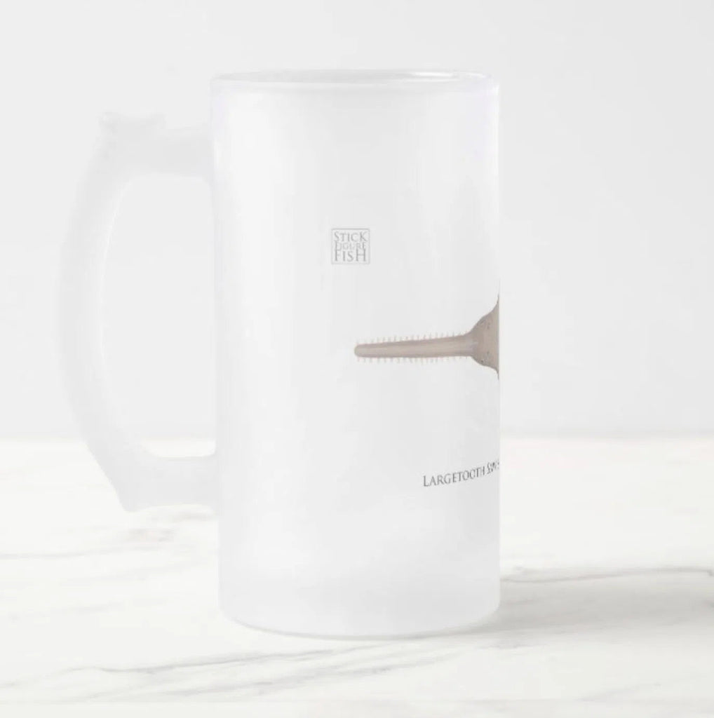Largetooth Sawfish - Frosted Glass Stein-Stick Figure Fish Illustration