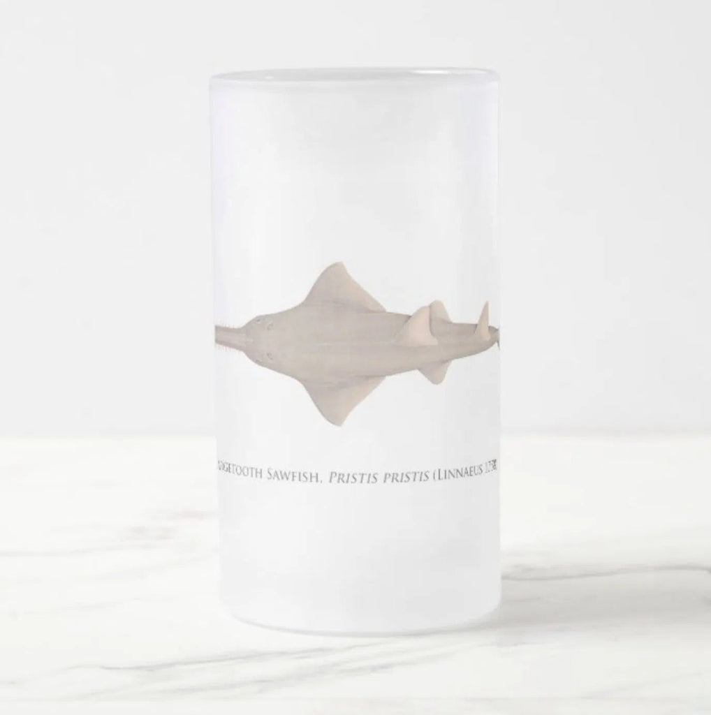 Largetooth Sawfish - Frosted Glass Stein-Stick Figure Fish Illustration
