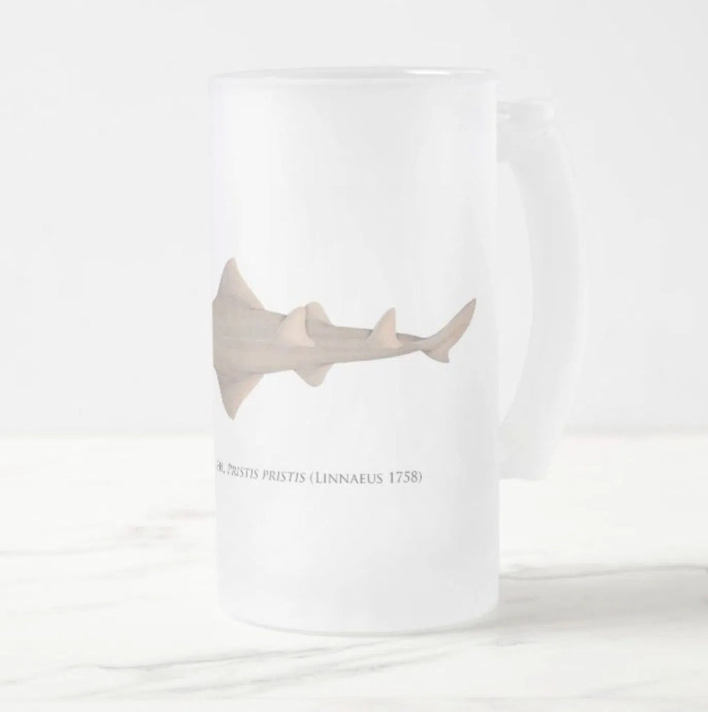 Largetooth Sawfish - Frosted Glass Stein-Stick Figure Fish Illustration