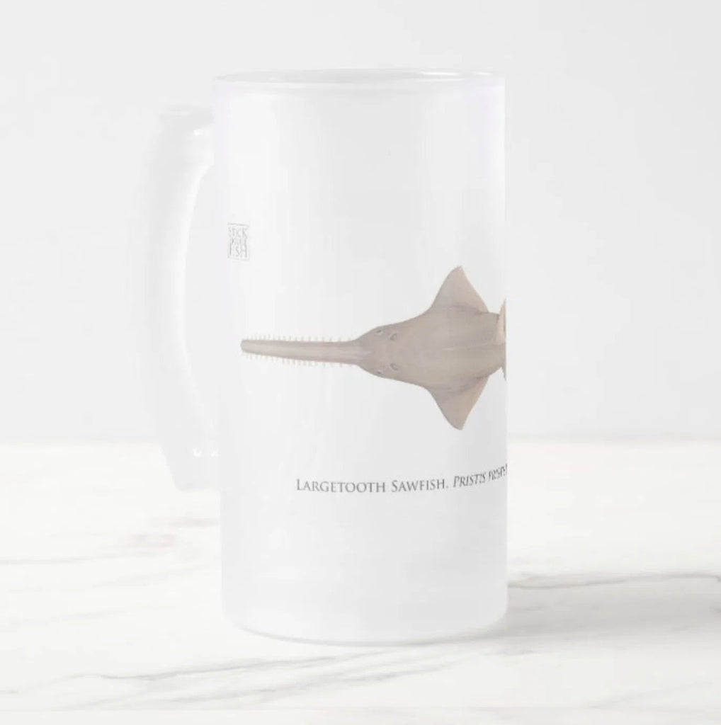 Largetooth Sawfish - Frosted Glass Stein-Stick Figure Fish Illustration