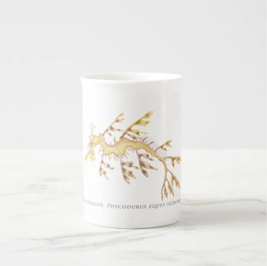 Leafy Seadragon - Fine Bone China Mug-Stick Figure Fish Illustration