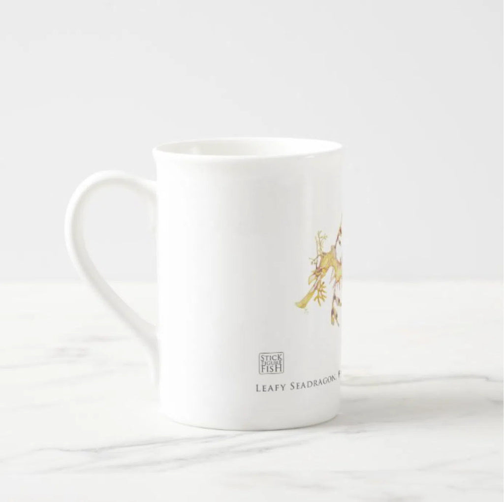 Leafy Seadragon - Fine Bone China Mug-Stick Figure Fish Illustration