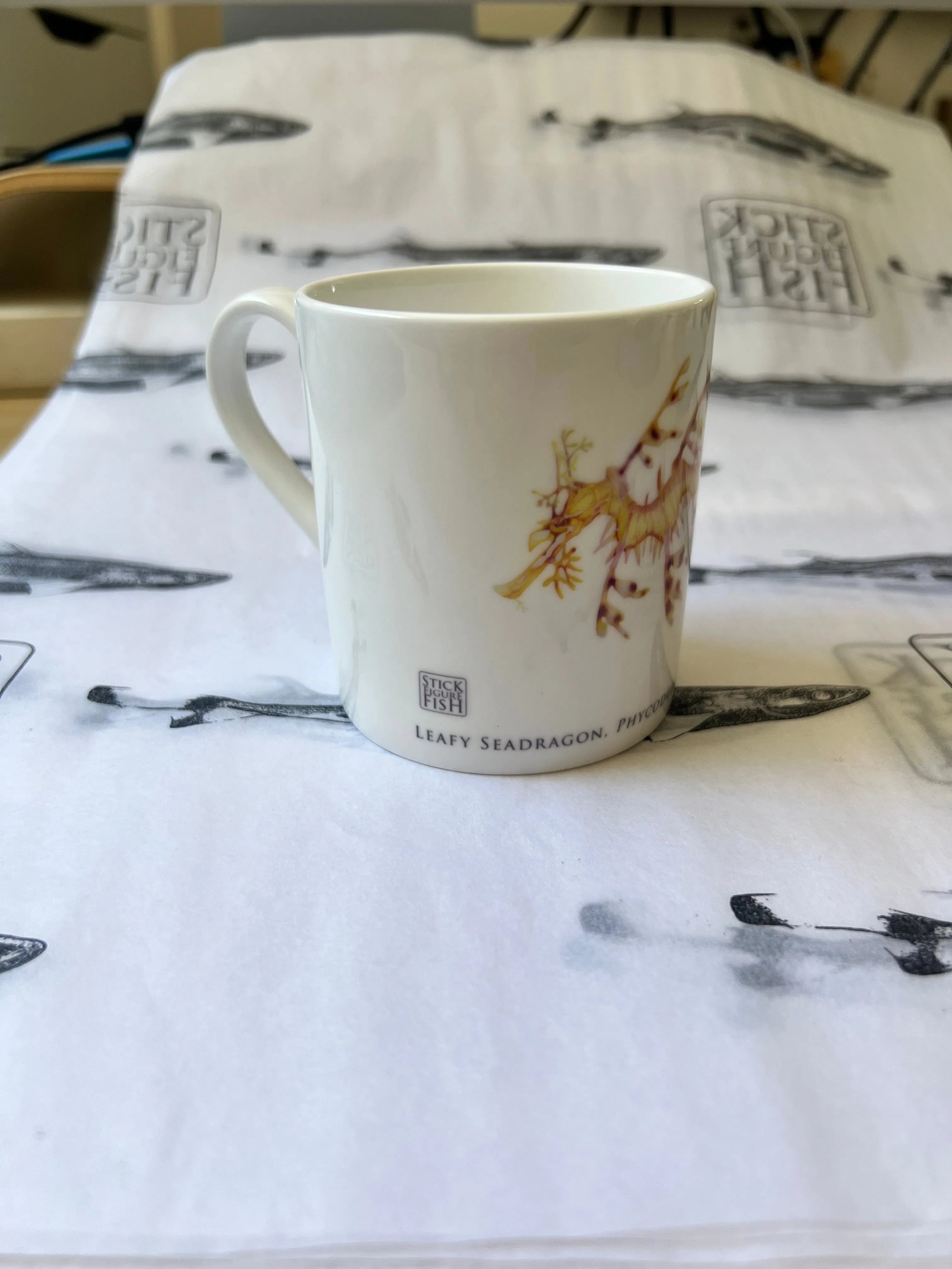 Leafy Seadragon - Fine Bone China Mug-Stick Figure Fish Illustration