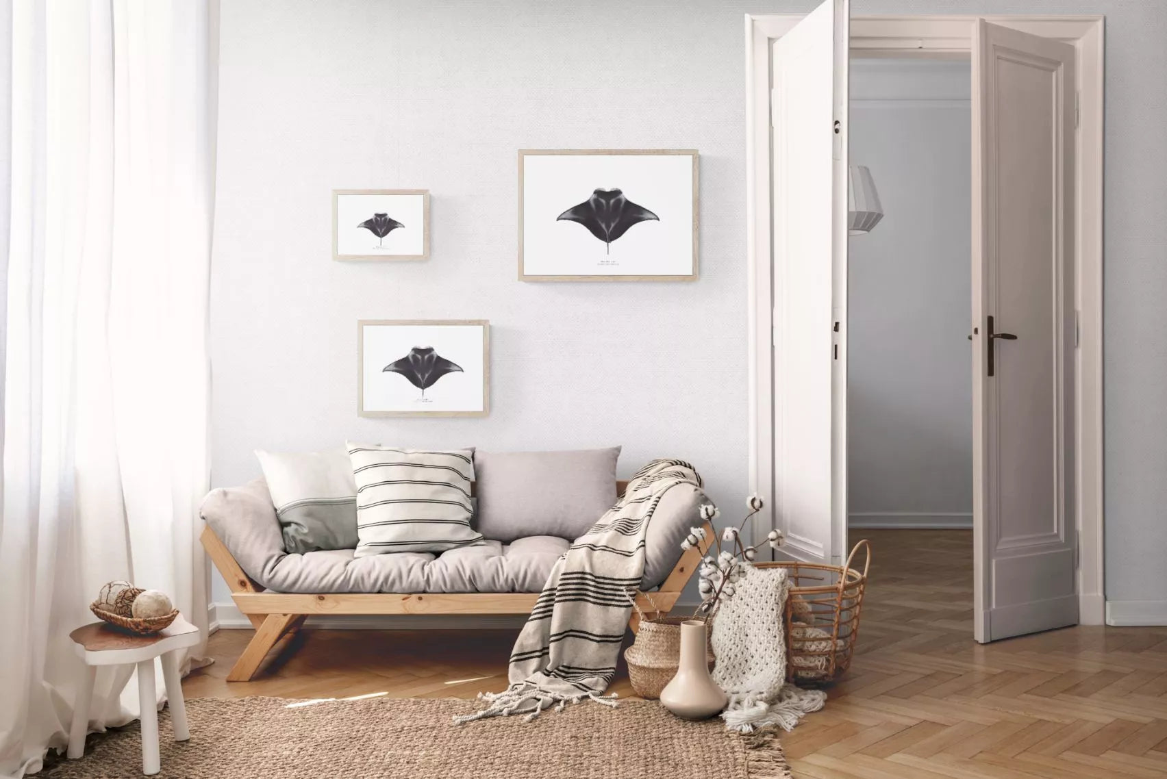 Manta Ray, Mobula alfredi (Krefft 1868) - Fine Art Print-Stick Figure Fish Illustration