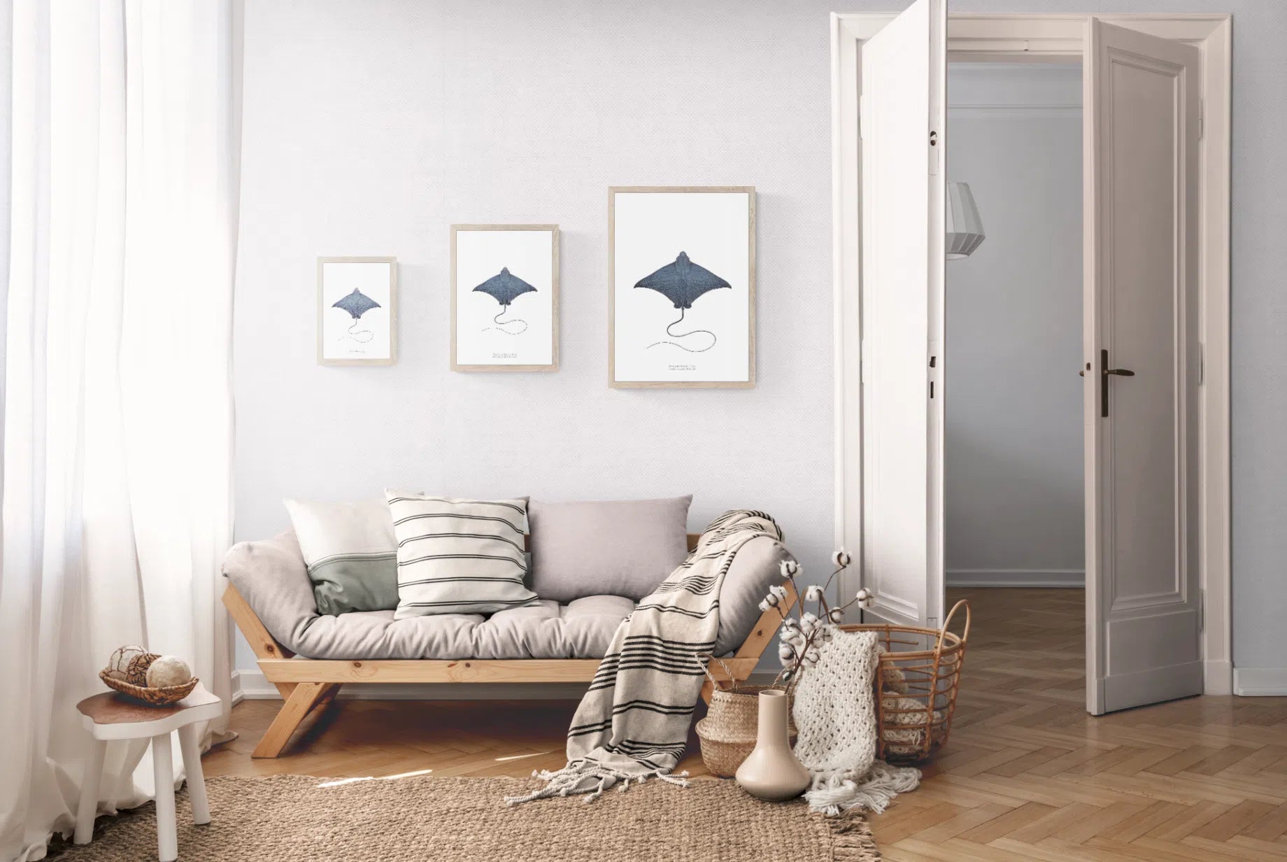 Ornate Eagle Ray - Fine Art Print-Stick Figure Fish Illustration