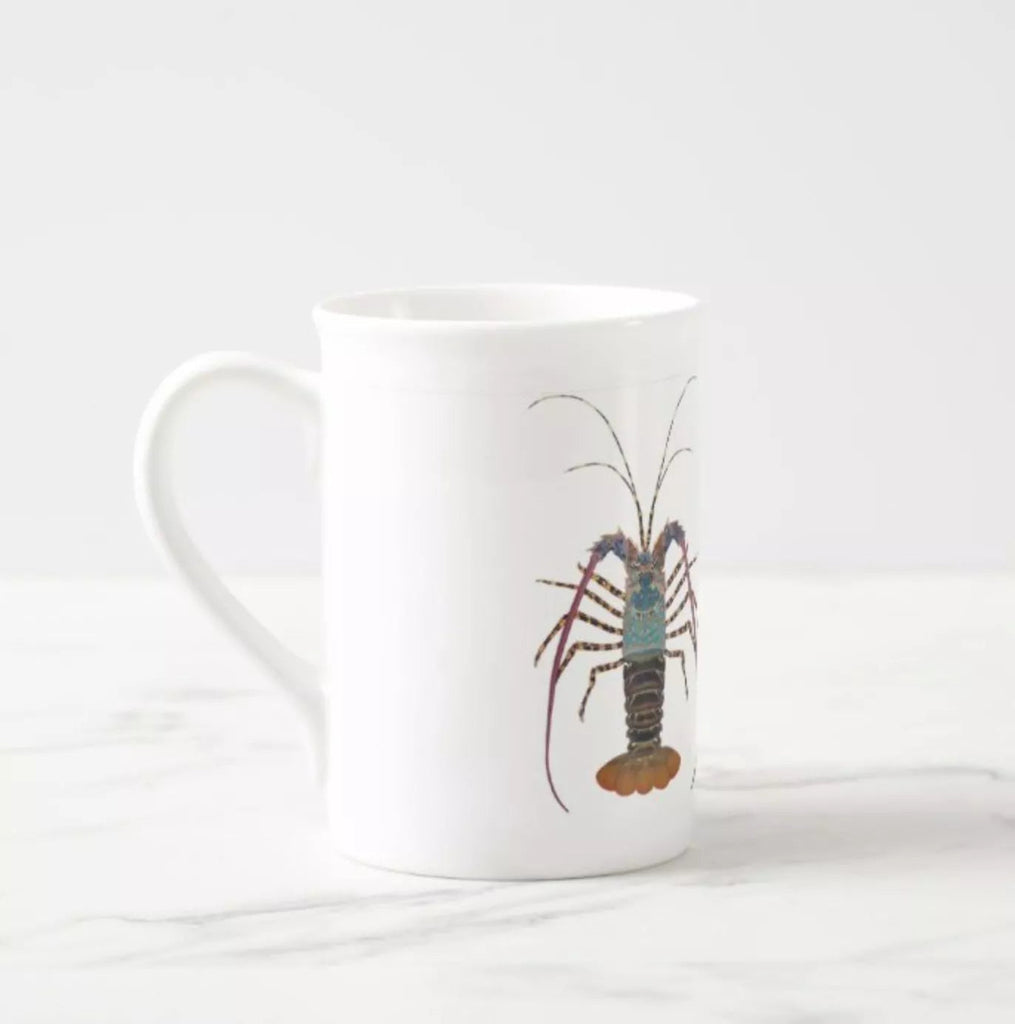 Ornate Spiny Lobster Version 2- Fine Bone China Mug-Stick Figure Fish Illustration