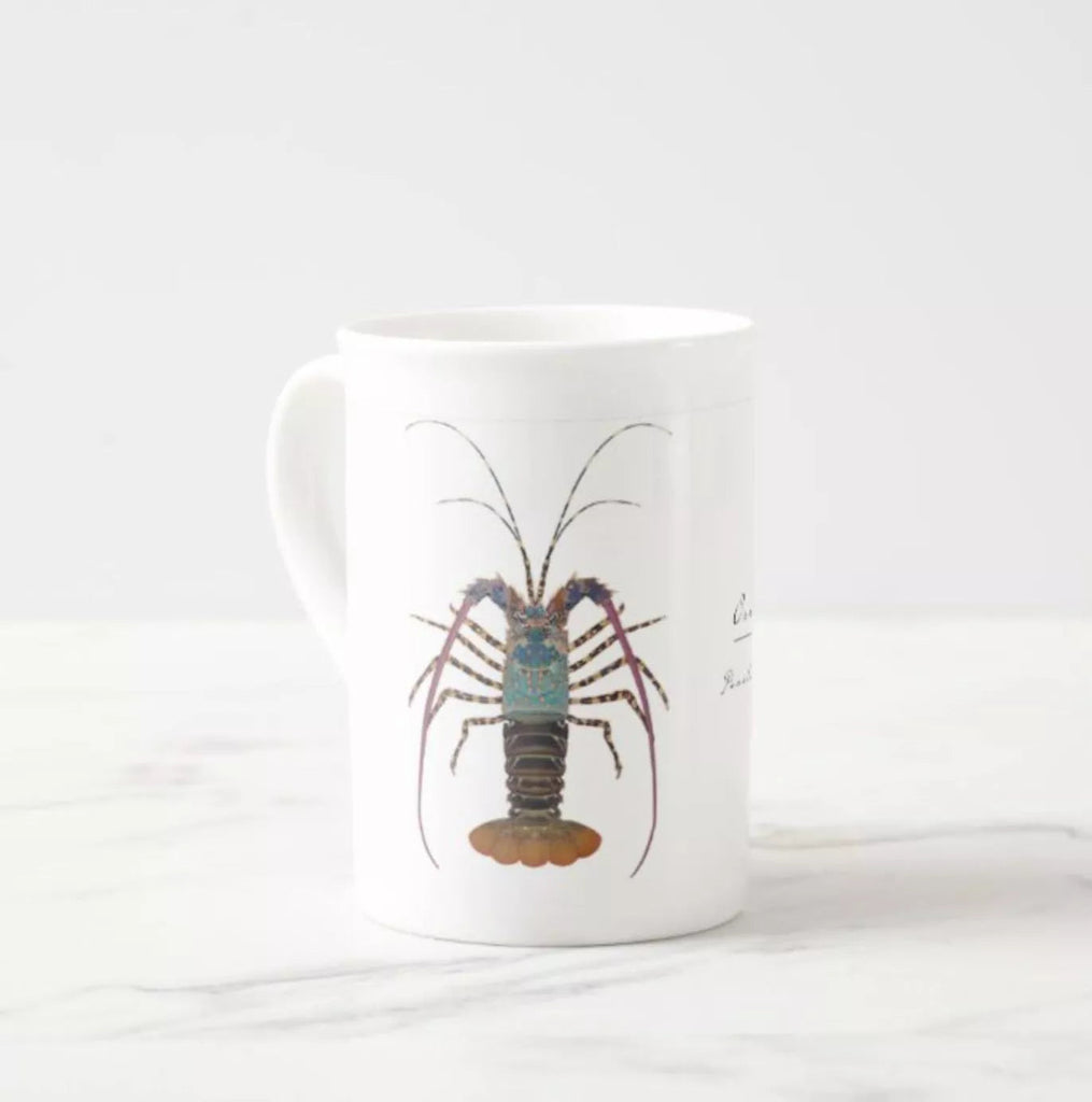 Ornate Spiny Lobster Version 2- Fine Bone China Mug-Stick Figure Fish Illustration