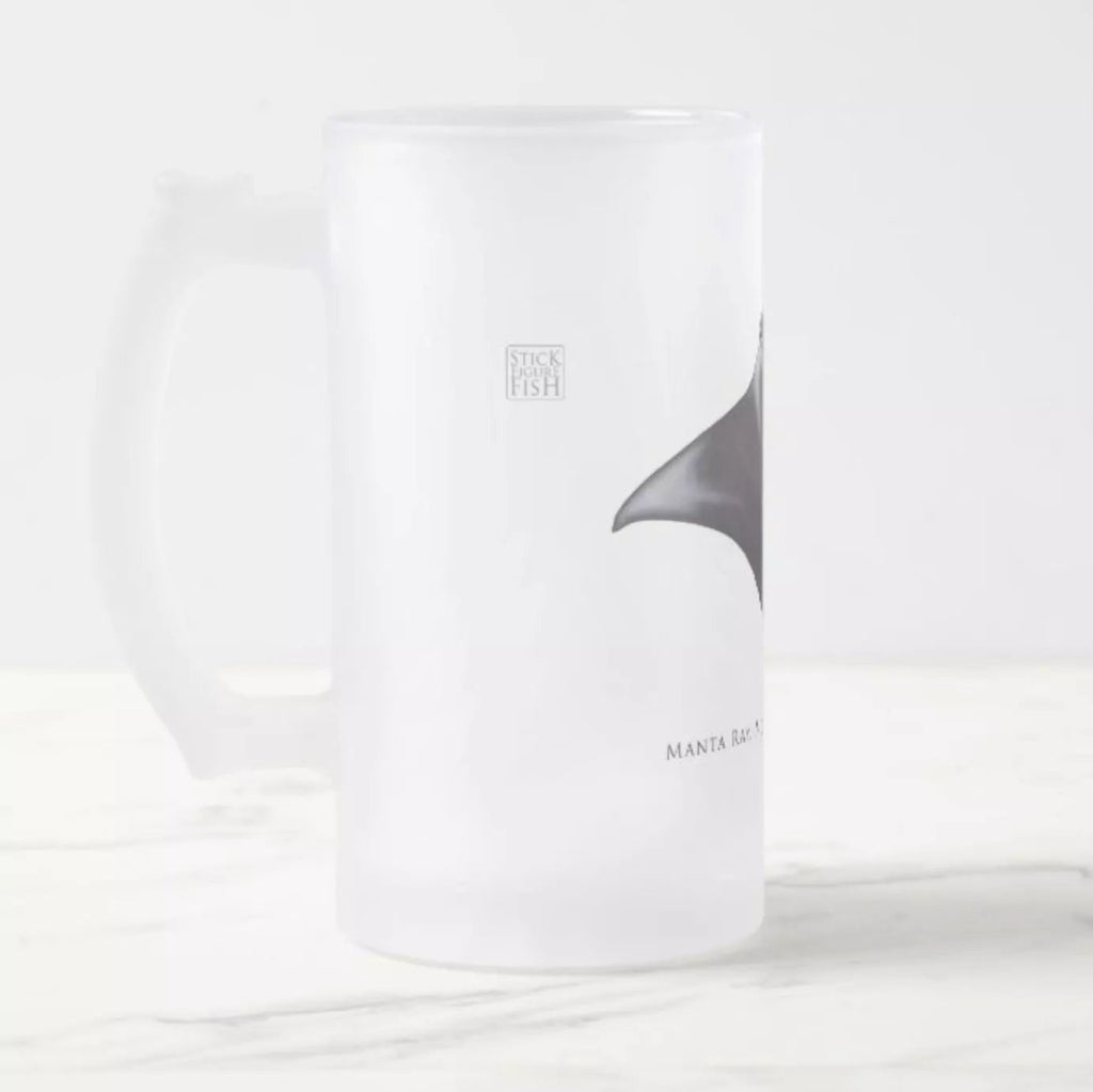 Reef Manta - Frosted Glass Stein-Stick Figure Fish Illustration